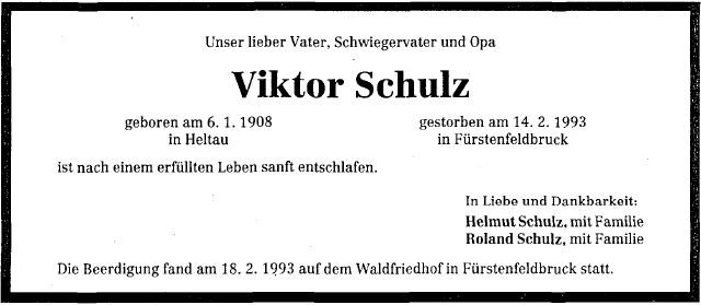 Schulz Viktor 1908-1993 Todesanzeige